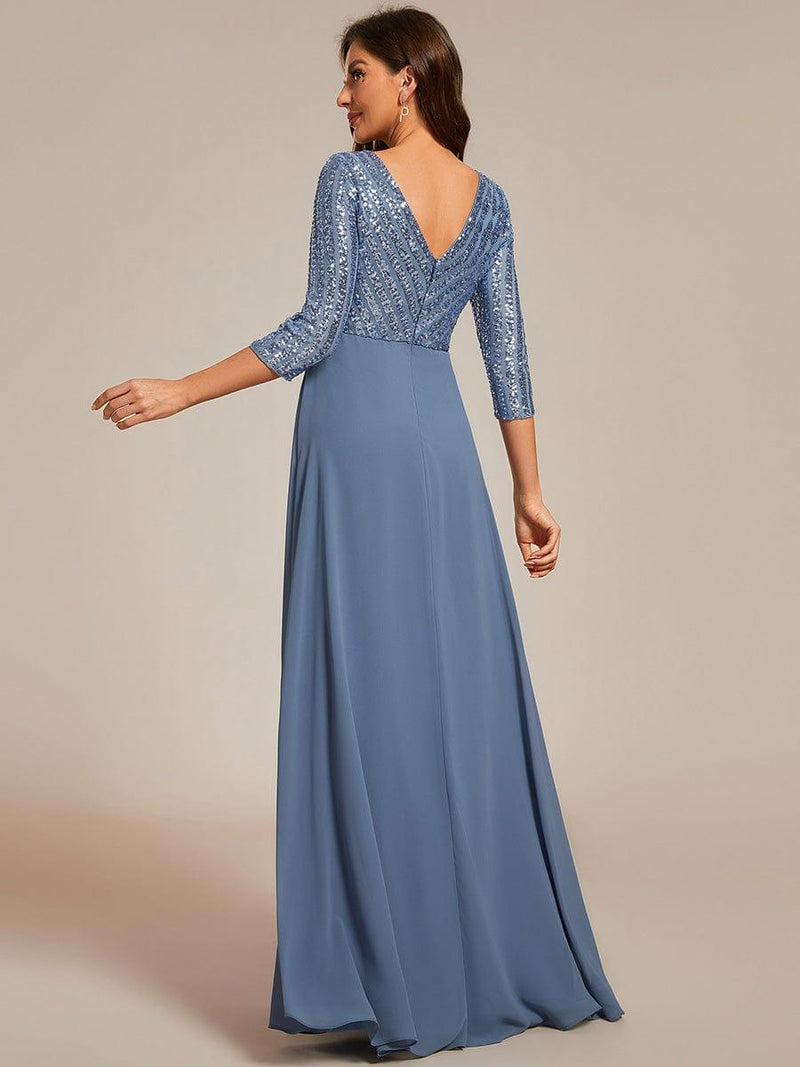 ever LUENA|Sexy V Neck Sequin Evening Dresses with 3/4 Sleeve
