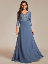 ever LUENA|Sexy V Neck Sequin Evening Dresses with 3/4 Sleeve