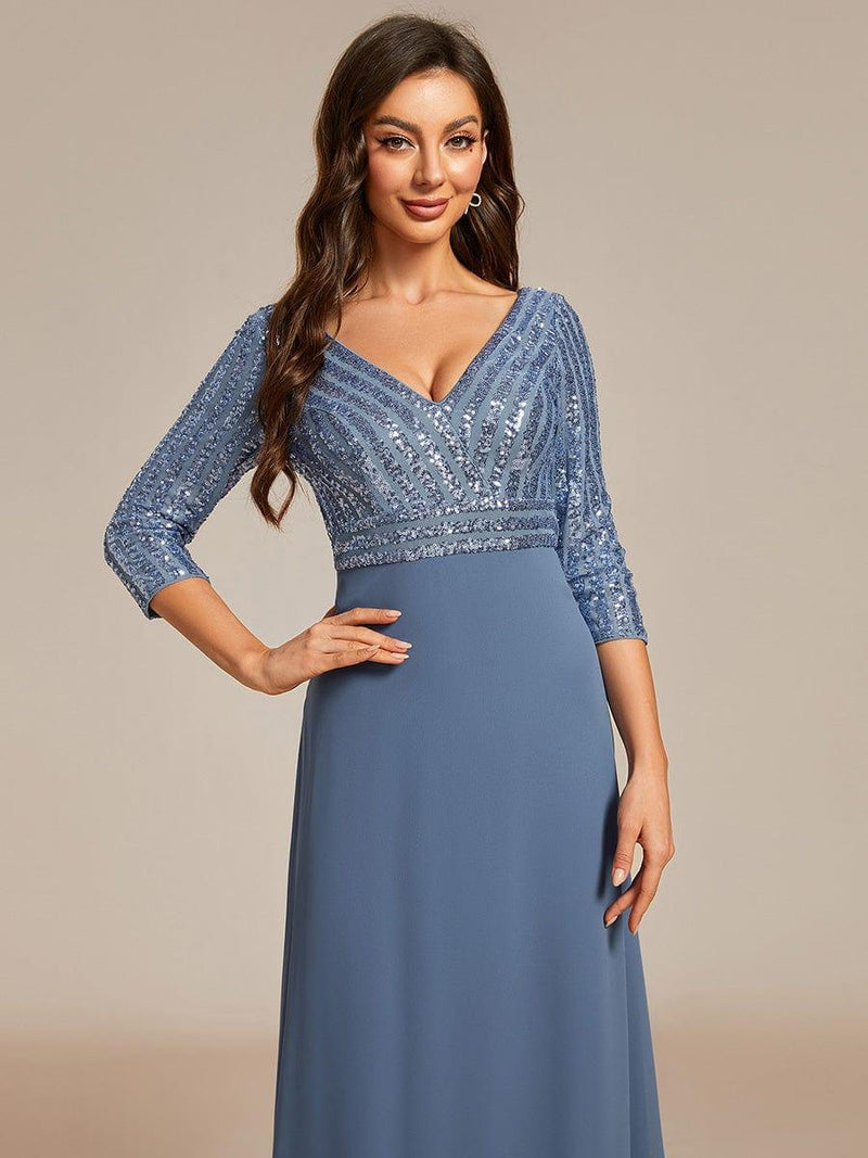 ever LUENA|Sexy V Neck Sequin Evening Dresses with 3/4 Sleeve