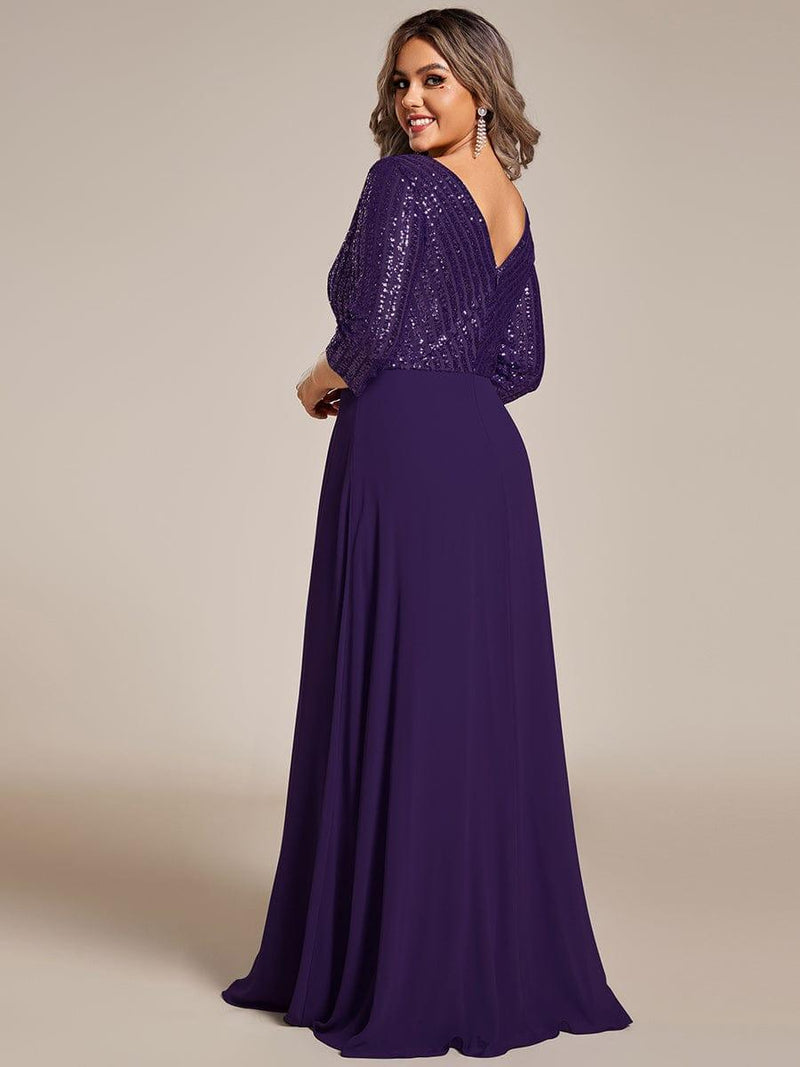 ever LUENA|Sexy V Neck Sequin Evening Dresses with 3/4 Sleeve