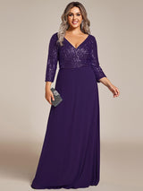 ever LUENA|Sexy V Neck Sequin Evening Dresses with 3/4 Sleeve