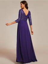 ever LUENA|Sexy V Neck Sequin Evening Dresses with 3/4 Sleeve