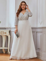 ever LUENA|Sexy V Neck Sequin Evening Dresses with 3/4 Sleeve