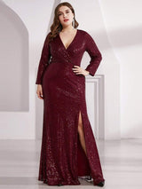 ever NYX|Shiny V Neck Sequin Long Sleeves Evening Dress