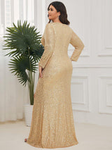 ever NYX|Shiny V Neck Sequin Long Sleeves Evening Dress
