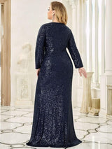 ever NYX|Shiny V Neck Sequin Long Sleeves Evening Dress