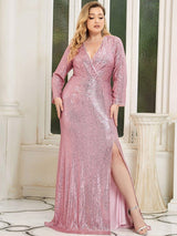 pretty NYX|Plus Size Sexy Deep V-Neck Sequin Bodice Formal Evening Gowns