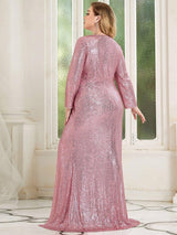 ever NYX|Shiny V Neck Sequin Long Sleeves Evening Dress