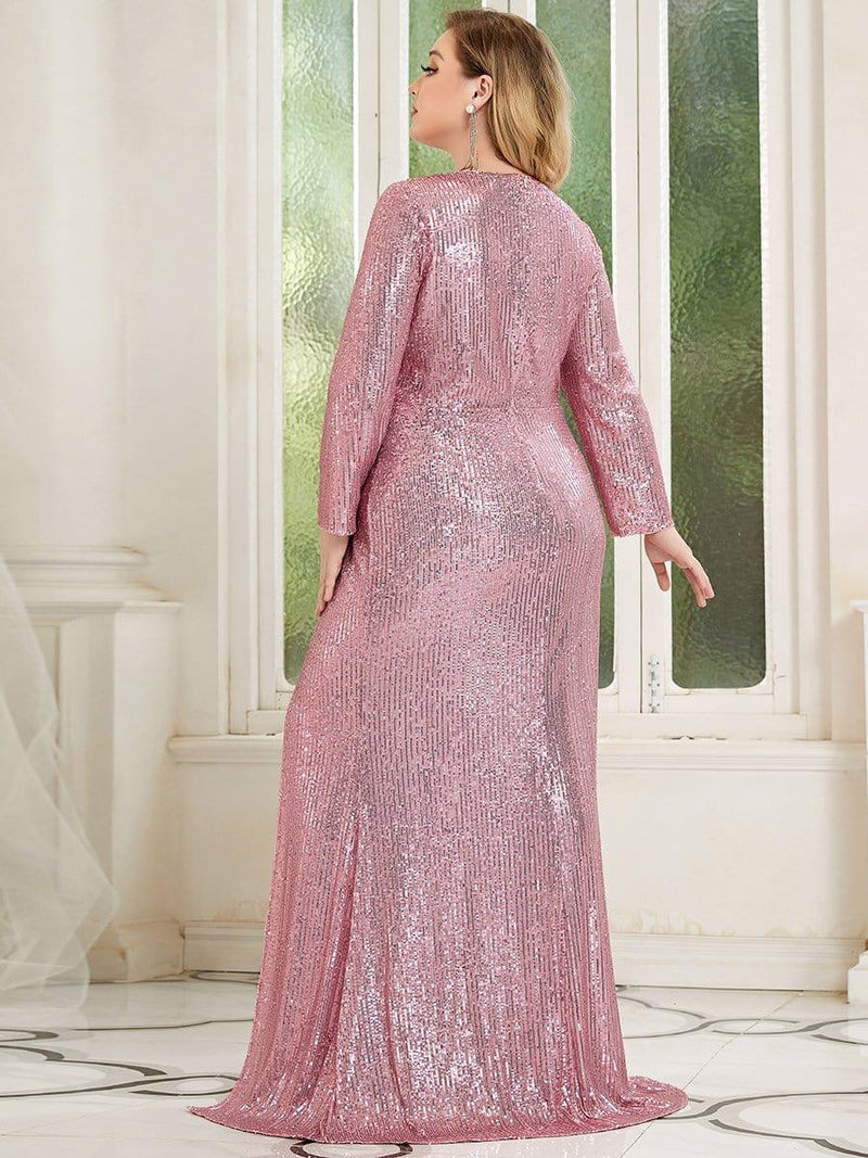 ever NYX|Shiny V Neck Sequin Long Sleeves Evening Dress