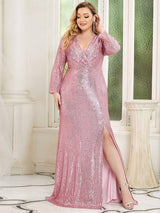 pretty NYX|Plus Size Sexy Deep V-Neck Sequin Bodice Formal Evening Gowns