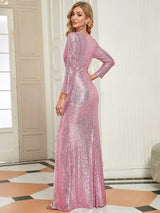 ever NYX|Shiny V Neck Sequin Long Sleeves Evening Dress