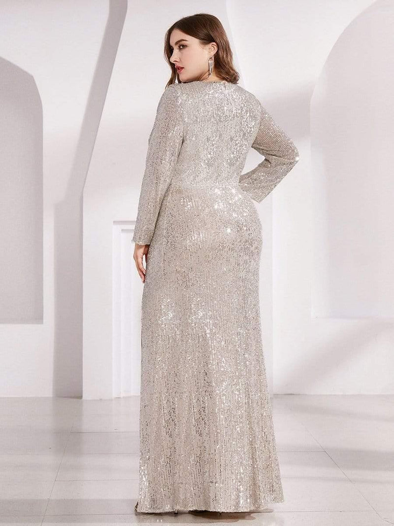 pretty NYX|Plus Size Sexy Deep V-Neck Sequin Bodice Formal Evening Gowns