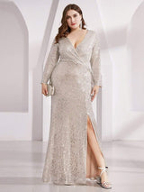 ever NYX|Shiny V Neck Sequin Long Sleeves Evening Dress