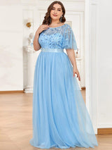 pretty SAPHIR|Plus Size Women's Embroidery Evening Dresses with Short Sleeve