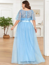 pretty SAPHIR|Plus Size Women's Embroidery Evening Dresses with Short Sleeve