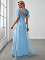 ever SAPHIR|Women's A-Line Short Sleeve Embroidery Floor Length Evening Dresses