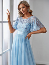 ever SAPHIR|Women's A-Line Short Sleeve Embroidery Floor Length Evening Dresses