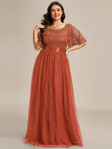 ever SAPHIR|Women's A-Line Sequin Leaf Maxi Prom Dress with Sleeves