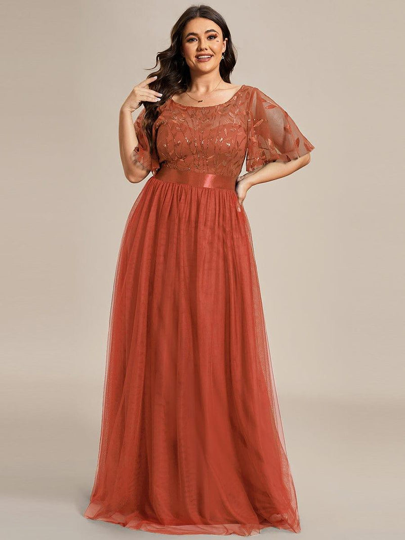 ever SAPHIR|Women's A-Line Sequin Leaf Maxi Prom Dress with Sleeves