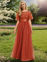 ever SAPHIR|Women's A-Line Sequin Leaf Maxi Prom Dress with Sleeves