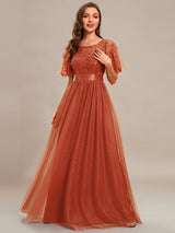 ever SAPHIR|Women's A-Line Sequin Leaf Maxi Prom Dress with Sleeves