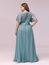 ever SAPHIR|Women's A-Line Sequin Leaf Maxi Prom Dress with Sleeves