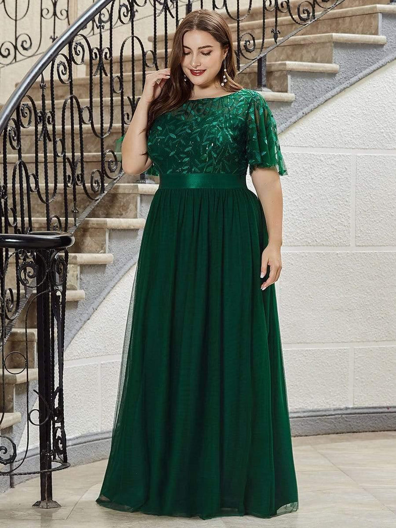 pretty SAPHIR|Plus Size Women's Embroidery Evening Dresses with Short Sleeve