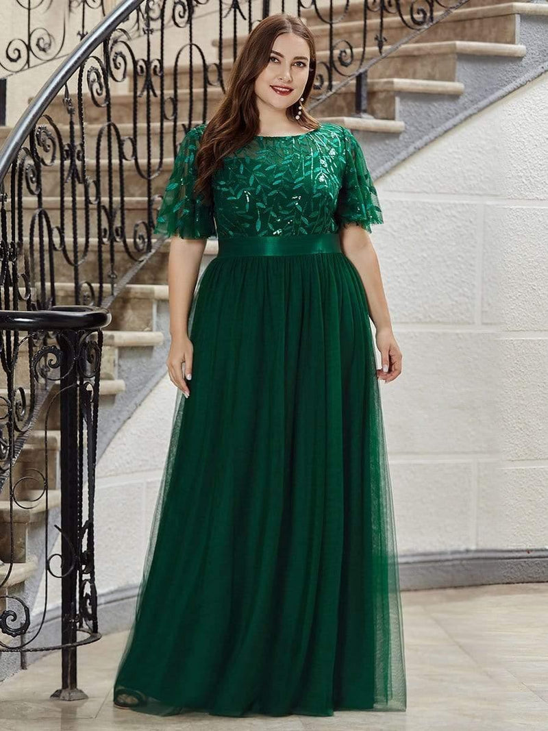 pretty SAPHIR|Plus Size Women's Embroidery Evening Dresses with Short Sleeve