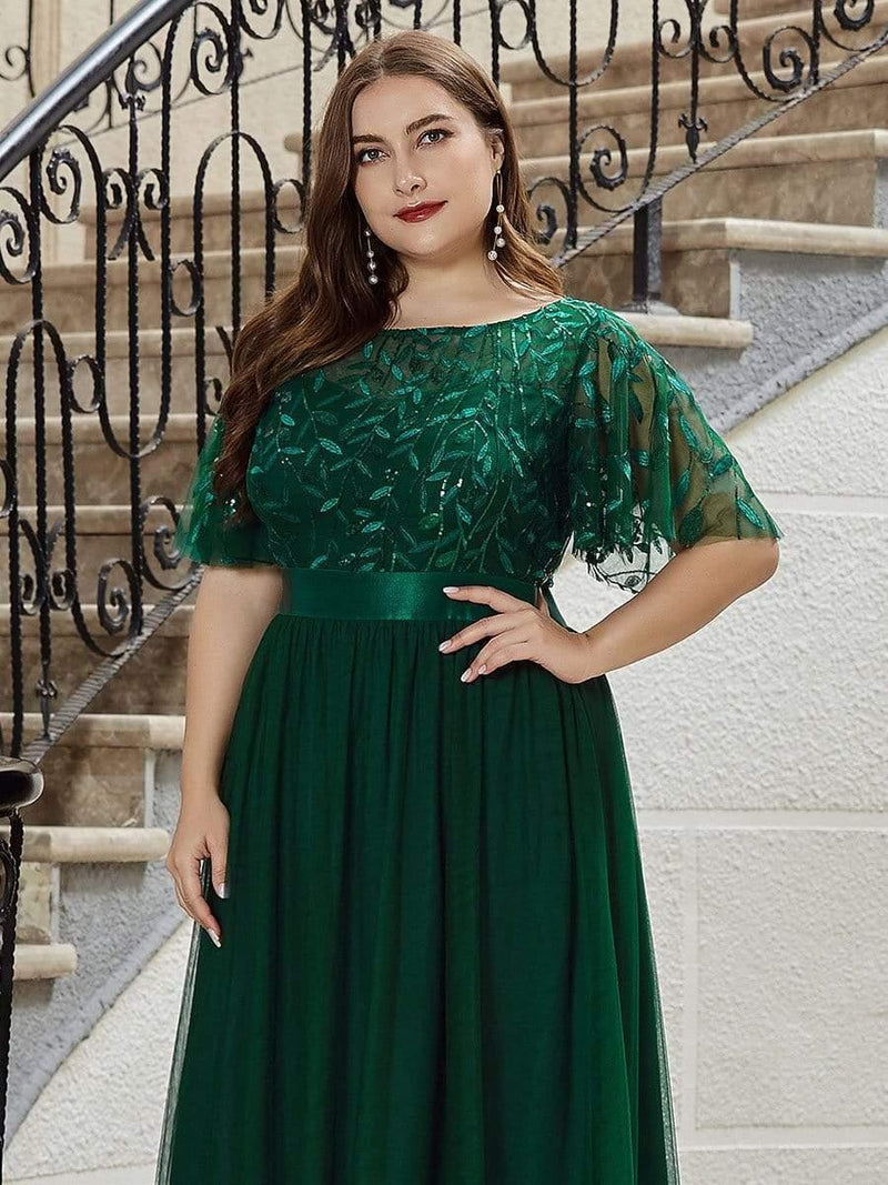 pretty SAPHIR|Plus Size Women's Embroidery Evening Dresses with Short Sleeve