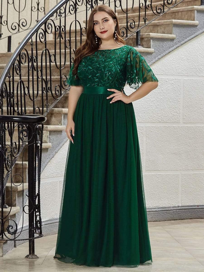 pretty SAPHIR|Plus Size Women's Embroidery Evening Dresses with Short Sleeve
