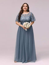 ever SAPHIR|Women's A-Line Sequin Leaf Maxi Prom Dress with Sleeves