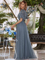 ever SAPHIR|Women's A-Line Sequin Leaf Maxi Prom Dress with Sleeves