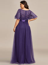 ever SAPHIR|Women's A-Line Sequin Leaf Maxi Prom Dress with Sleeves
