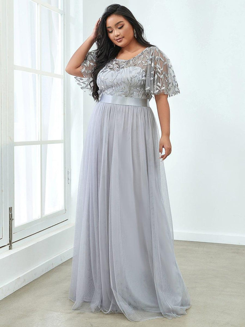 ever SAPHIR|Women's A-Line Sequin Leaf Maxi Prom Dress with Sleeves