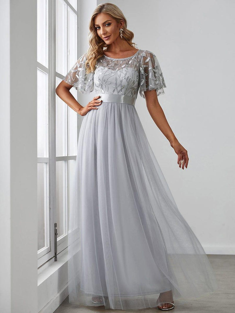 ever SAPHIR|Women's A-Line Short Sleeve Embroidery Floor Length Evening Dresses