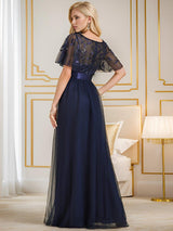 ever SAPHIR|Women's A-Line Sequin Leaf Maxi Prom Dress with Sleeves