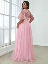 ever SAPHIR|Women's A-Line Short Sleeve Embroidery Floor Length Evening Dresses