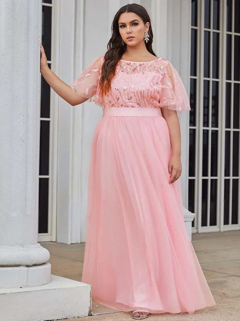 pretty SAPHIR|Plus Size Women's Embroidery Evening Dresses with Short Sleeve