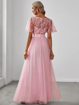 ever SAPHIR|Women's A-Line Sequin Leaf Maxi Prom Dress with Sleeves