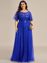 ever SAPHIR|Women's A-Line Sequin Leaf Maxi Prom Dress with Sleeves