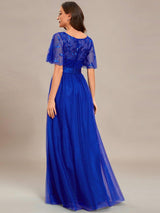 ever SAPHIR|Women's A-Line Sequin Leaf Maxi Prom Dress with Sleeves