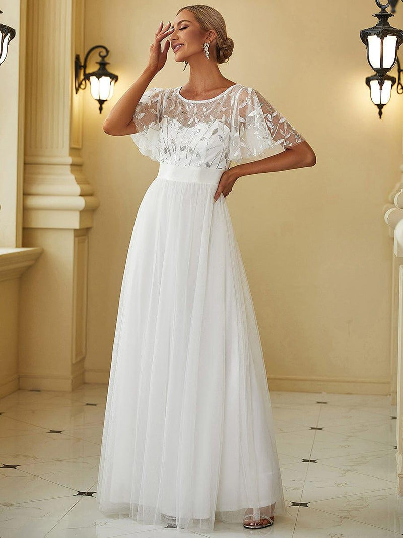 ever SAPHIR|Women's A-Line Sequin Leaf Maxi Prom Dress with Sleeves