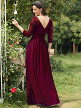 ever FAUN|See-Through Floor Length Lace Chiffon Evening Dress with Half Sleeve