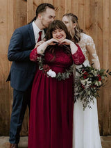 pretty FAUN|Simple Plus Size Lace Evening Dress with Half Sleeves