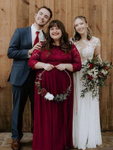 pretty FAUN|Simple Plus Size Lace Evening Dress with Half Sleeves
