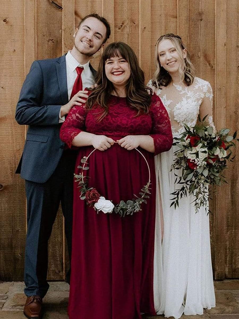 pretty FAUN|Simple Plus Size Lace Evening Dress with Half Sleeves