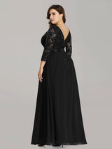 ever FAUN|See-Through Floor Length Lace Chiffon Evening Dress with Half Sleeve