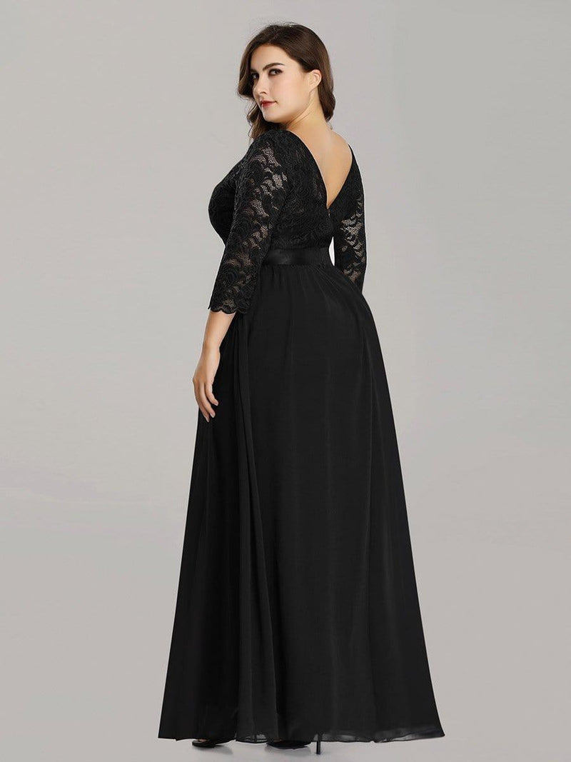 ever FAUN|See-Through Floor Length Lace Chiffon Evening Dress with Half Sleeve