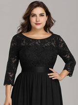 ever FAUN|See-Through Floor Length Lace Chiffon Evening Dress with Half Sleeve