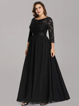 ever FAUN|See-Through Floor Length Lace Chiffon Evening Dress with Half Sleeve